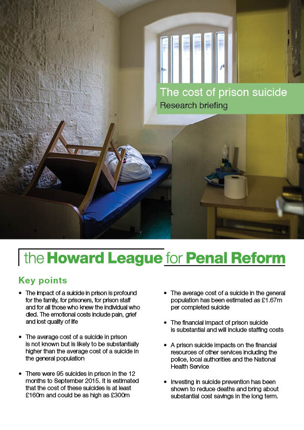The Howard League Financial Cost Of Suicide In Prison Is Up To £300m