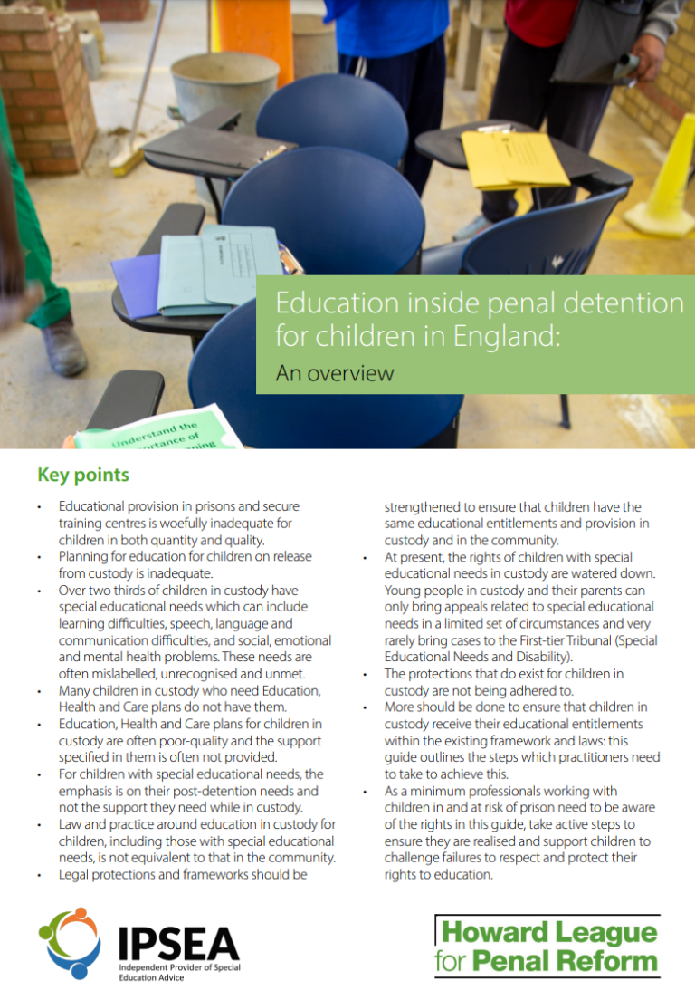 Cover image: Education inside penal detention for children in England